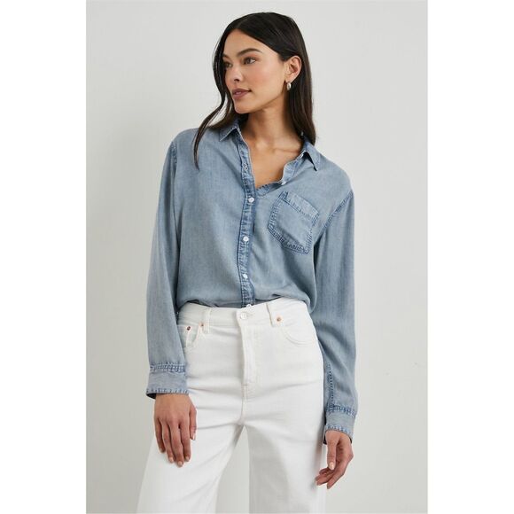 Rails Ingrid Shirt Indigo Cloud Wash Button-Up Shirt Blue Denim Chambray Size M - Picture 1 of 10